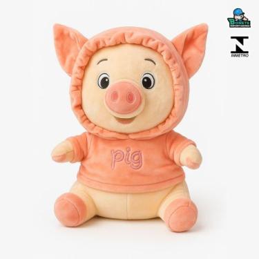 Imagem de Porquinho de Pelúcia 30cm com Moletom e Touca Antialérgico Lavável - T