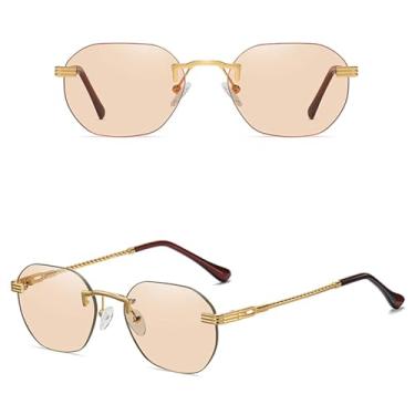 Imagem de VFDHN Óculos de sol femininos sem armação, de metal dourado, sem aro, com lentes degradê, azul, moda masculina, Uv400 (4)