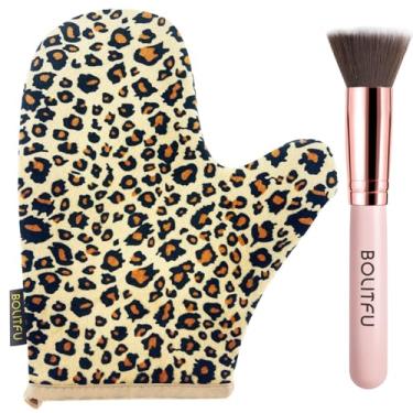 Imagem de BOLITFU Kit Com 2 Luvas Aplicadoras De Autobronzeador, Luva E Pincel Bronzeador Ponta Plana, Sem Sol (Leopardo)
