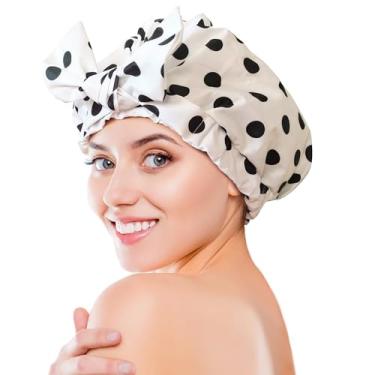 Imagem de vidsel Touca De Banho Luxo Para Mulheres, Toucas Femininas Reutilizáveis À Prova D'Água, Cabelo, Grande Ajustável Com Laço E Tranças Longas