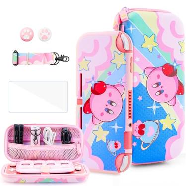 Imagem de HYPERCASE Kit De Capa Fofa Anime Para Switch Lite Com Bolsa Viagem Rosa Armazenamento Acessórios, Softshell, Protetor Tela Hd, Alça Ombro E 2 Protetores Polegar Kawaii