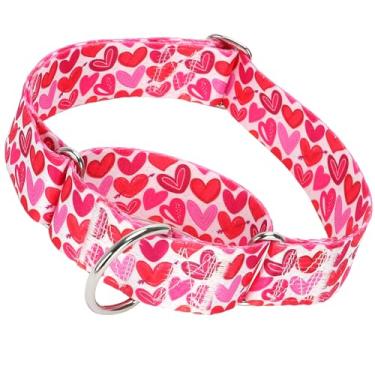 Imagem de Coleira de cachorro martingale de 3,8 cm de largura, coleira para cães de dia dos namorados, fofo, coração amoroso, estampado, coleira para cães de médio e grande porte G