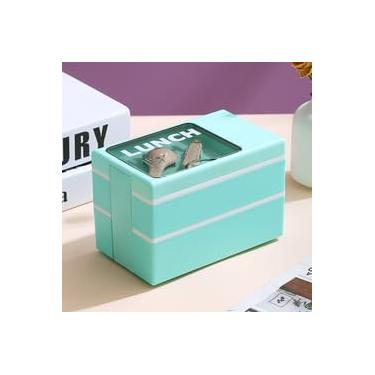 Imagem de Marmita Lunch Box Japonesa Bentô Dupla Camada com Tampa e talheres. Academia, viagem e trabalho. Capacidade de 900ml. Apta para microondas e lava-loupas. BPA Free. - VERDE FLÚOR