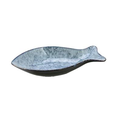 Imagem de Prato oval oval criativo de cerâmica doméstica japonesa - prato em forma de peixe, cinza mármore