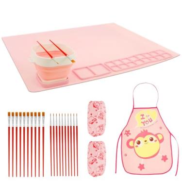 Imagem de Tapete de pintura de silicone lavável, kit de estações de pintura multiuso dobrável, tapete de pintura para crianças, tapete de argila, com copo magnético destacável para projetos DIY de argila