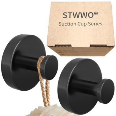 Imagem de Ganchos de ventosa para chuveiro, banheiro, toalhas de pendurar, roupão, bucha, montagem em portas de chuveiro de vidro, azulejo, espelhos, preto, ventosa de borracha, pacote com 2