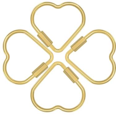 Imagem de TOCCOOL Clipes de mosquetão de coração dourado, lindos chaveiros em forma de coração, mini ganchos de pressão de mola de metal para chaves, artesanato, bricolage e acessórios de bolsa (dourado 4 peças