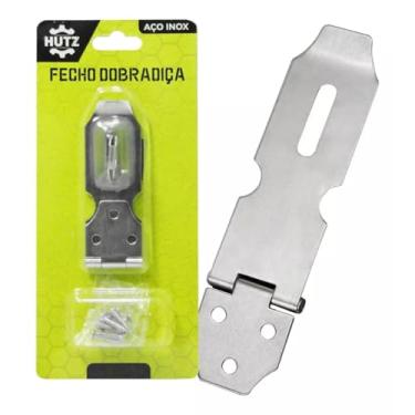 Imagem de Fecho Dobradiça Trinco Porta Cadeado Portão Aço Inox Antifurto 12,5cm + Parafusos