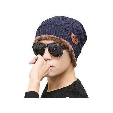 Imagem de Touca De Lã Gorro Forrado Unissex Grossa Térmica Adulto Frio Cor Azul 