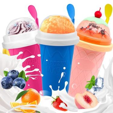 Imagem de Copo Slushie, Pacote com 3 Copos Slushy, Copos de Espremer Mágicos Congelados para Suco, Leite, Iogurte, Sorvete, Copo de Refrigeração de Smoothie DIY com Tampa e Canudo para Crianças Amigos Família