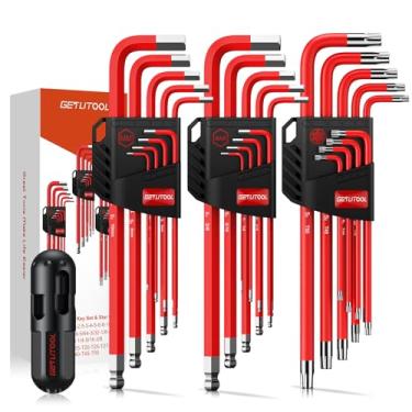 Imagem de GETLITOOL Conjunto de chaves Allen magnéticas de 27 peças, conjunto de chaves Allen de aço S2 métrico (1,5-10 mm), SAE (1/40.6 cm-3/20.3 cm), Torx(T10-T50), bola longa e chave sextavada Torx com alça