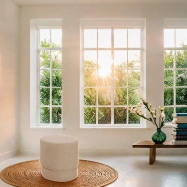 Imagem de Puff Decorativo Redondo para Sala Alaska Linho bege