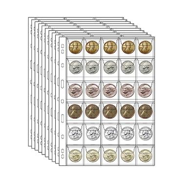 Imagem de 10 folhas (30 bolsos cada folha) páginas de coleção de moedas, inserções para fichário de moedas, mangas com 9 furos para álbum de moedas, protetores de colecionar, prata, notas de dólar, moeda, 10