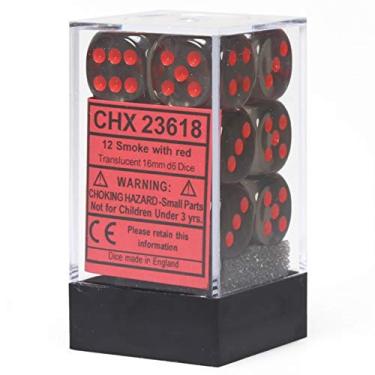 Imagem de Conjunto de dados DND - Chessex D&D Dice-16 mm Fumaça translúcida e conjunto de dados de poliédrica de plástico vermelho - Dungeons and Dragons Dice inclui 12 dados - D6 (CHX23618)