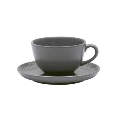 Imagem de Xícara Para Chá Com Pires Em Cerâmica Flat Gray 200ml Oxford