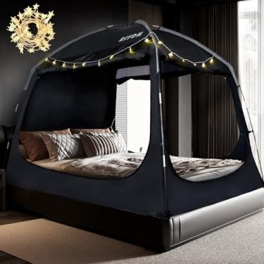 Imagem de RIYDH Barraca para cama, dossel respirável 100% para adultos e crianças - Design original com redução de luz, 93%, tendas de sonho para dormir, interior, portátil, grande espaço com cordão de luz, 3