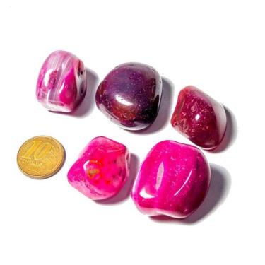Imagem de 05 Ágata Rosa Rolado Pedra Natural G 30 a 45mm Classe A - CristaisdeCu