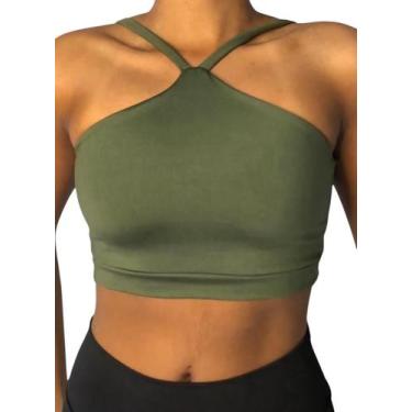 Imagem de Top Cropped Feminino Cruzado Frente Única Costa Nua Academia Treino - 