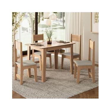 Imagem de Conjunto de Mesa Sonetto Delta 110cm Tampo Mel Arredondado 4 Cadeiras Assento Revestido em Courino Design Moderno Seguro