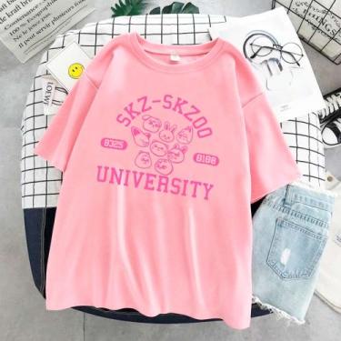 Imagem de Camiseta Stray Kids Unissex - sneko, Rosa, XG babylook