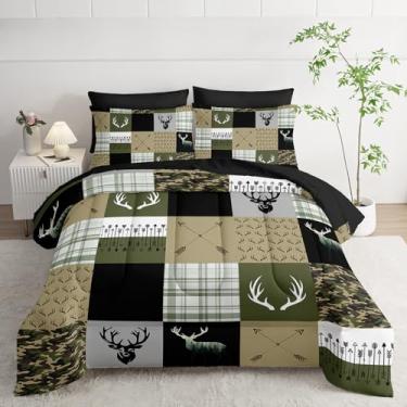 Imagem de Nttopship Jogo de cama casal de camuflagem de caça, 7 peças, vermelho, conjunto de edredom camuflado, caça, cervo, para meninas, meninos e crianças, microfibra leve para todas as estações