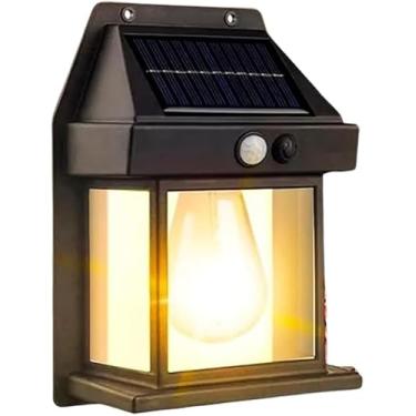 Imagem de Luminária Colonial Vintage Recarregável Solar Com Sensor de Presença Parede Externa Led Filamento Cor Preto.