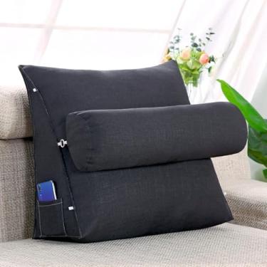 Imagem de Almofada De Leitura Ajustável,almofadas Lombares Triangulares Cunhas De Cama,almofada De Cintura De Sofá,com Almofada Redonda,usada Para Cama,sofá,l, Black, 45 * 45 * 20cm (with round pillow)