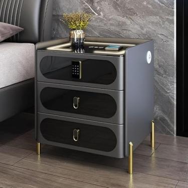 Imagem de Mesa De Cabeceira Inteligente Com Fechadura De Combinação Inteligente, Mesa De Cabeceira Com Carregamento Sem Fio, Luzes Led De 3 Cores E Porta Usb, Alto-falante Bluetooth Mesa, I, 45x60x40cm