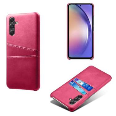 Imagem de Capas Compatível com Samsung Galaxy A55,Caso de couro PU-Tampa de telefone a prova de choque com 2 slots de cartão,Proteção anti-impressão digital e anti-gota-Rose Red