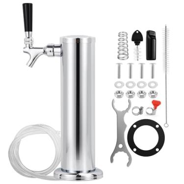 Imagem de Hgkeke Torre de cerveja de pressão de torneira única, torre de barril de aço inoxidável, dispensador de torre de torneira de 7,6 cm com tubo pré-montado e mola de fechamento automático, dispensador de