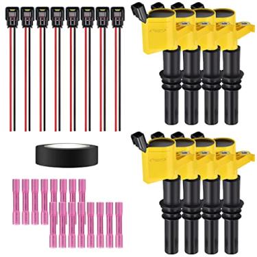 Imagem de Performance Master Conjunto De 8 Bobinas Ignição Amarelas E Kit Chicote Elétrico Com Conector Pigtail Compatível Ford Expedition F150 F250 Super Duty Lincoln Navigator C1541 Fd508 Dg511
