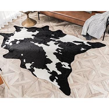 Imagem de Tapete com estampa de vaca maior, preto e branco, couro sintético, tapete de área com estampa de animal para casa 158 x 220 cm/1,6 x 2,2 m