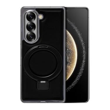 Imagem de HAO RIYLN Capa magnética para Samsung Galaxy Z Fold6, capa galvanizada de couro com suporte de suporte, carregamento sem fio, capa vintage, preta, Z FOLD6