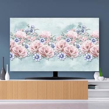 Imagem de Capa de TV 32-80 polegadas Capa protetora contra poeira para TVs LCD/curvas protetor de tela interna com design de cenário natural pano decorativo para pendurar na parede Use flor3||65 polegadas