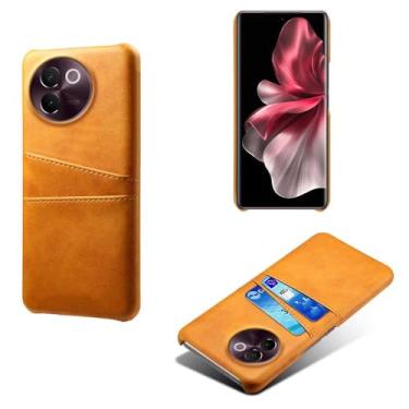 Imagem de Capas Compatível com VIVO V30E 5G,Caso de couro PU-Tampa de telefone a prova de choque com 2 slots de cartão,Proteção anti-impressão digital e anti-gota-Yellow