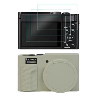 Imagem de Protetor de tela compatível com câmera digital Panasonic Lumix ZS99, filme de vidro temperado antiarranhões de alta definição e capa de silicone macio (lumix zs99 M-W)