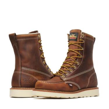 Imagem de Thorogood Botas de trabalho masculinas American Heritage 20 cm Moc Toe feitas com couro de flor integral, bico macio, sola antiderrapante e palmilha confortável; classificação EH, Trail Crazy Horse -