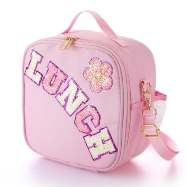 Imagem de Lancheira infantil isolada com alça ajustável - lancheira reutilizável fácil de limpar para meninas, lancheira para crianças, lanches, garrafas de água para escola, rosa