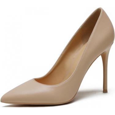 Imagem de Novos Clássicos Sapatos De Casamento Noiva Salto Alto Sexy Dedo Apontado Estiletes Escritório De Couro Genuíno Moda Feminina Bombas Tamanho Grande, 10cm Heel Height, 6.5