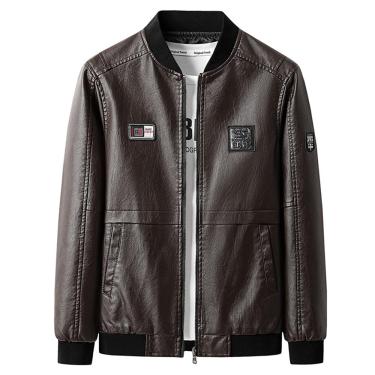 Imagem de Jaqueta Piloto Masculina Outono Jaquetas De Motociclista De Couro Falso Jaquetas Casuais Masculinas Jaquetas Externas Com Zíper Frontal Para Homens Jaqueta De Suor Personalidade, B-Coffee, L