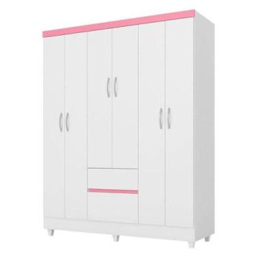 Imagem de Guarda Roupa Infantil Flash 2 Branco Rosa  Demóbile, Branco e Rosa