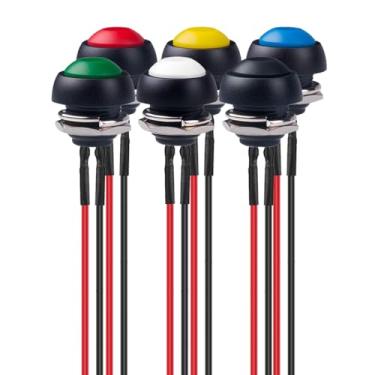 Imagem de Gebildet 6 peças 12 mm 3A/250VAC Botão momentâneo à prova d'água SPST ON/OFF, mini botão redondo sem trava para trompete de carro, PC, campainha de casa