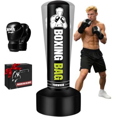 Imagem de Saco de pancadas independente para adultos, saco de boxe pesado de 178 cm com suporte com luvas, sacos de kickboxing para mulheres e homens para treinamento MMA Muay Thai Karate Fitness Home Gym