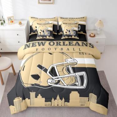 Imagem de Jogo de cama solteiro para meninos, 7 peças, cidade de futebol, 7 peças, para fãs de futebol, lençol com elástico para crianças e adultos, decoração de quarto de crianças e adultos, laranja rubi e