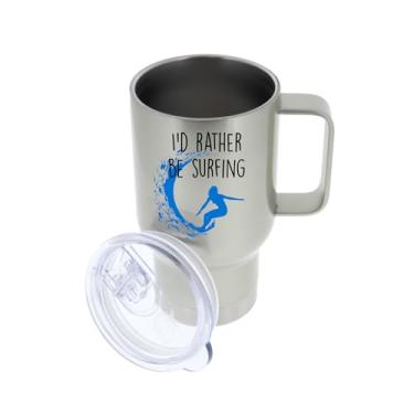 Imagem de Caneca de viagem I'd Rather Be Surfing – Caneca de chá divertido com isolamento de café e cacau quente – ideia de de Natal