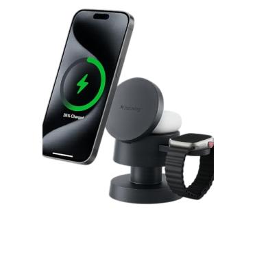 Imagem de Carregador Abajur Sem Fio Mag-Safe PREMIUM 4 em 1 Indução Para iPhone Apple Airpods Watch 4 em 1