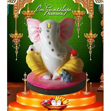 Imagem de BEXCO Ídolos de cerâmica Ganesha para carro, casa, mandir, Pooja, escritório. (7 x 7 x 7 cm) estátua de ídolo Ganesh Ji Moorti cravejado de pedra/Ganpati
