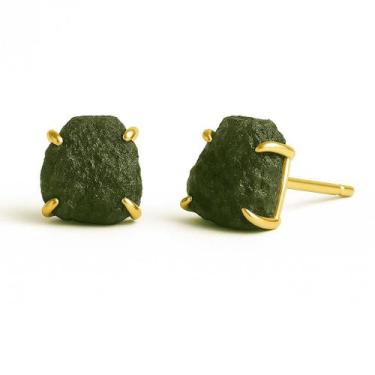 Imagem de Brinco Tarraxa Diopsídio - Cristal Natural, Banho Ouro 18k