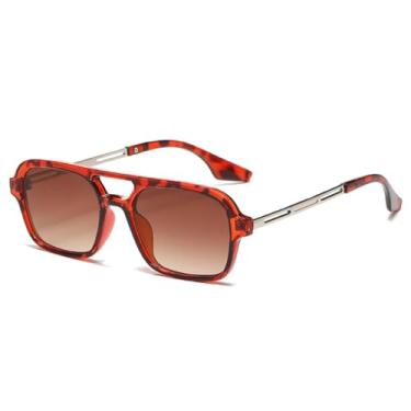 Imagem de VFDHN Óculos de sol vintage da moda, feminino, retrô, ponte dupla, masculino, retrô, gradiente, uv400 (marrom-de-pente)