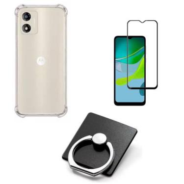 Imagem de Kit Capinha Transparente + Película 3D + Suporte Anel para Moto E13 - 